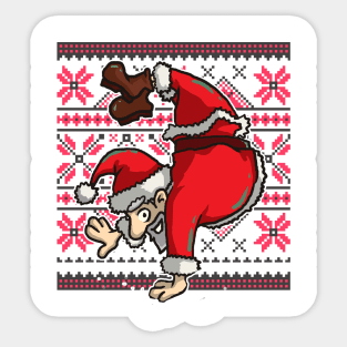 Ugly Christmas Sweater T-Shirt | Handstand Santa Claus Sticker